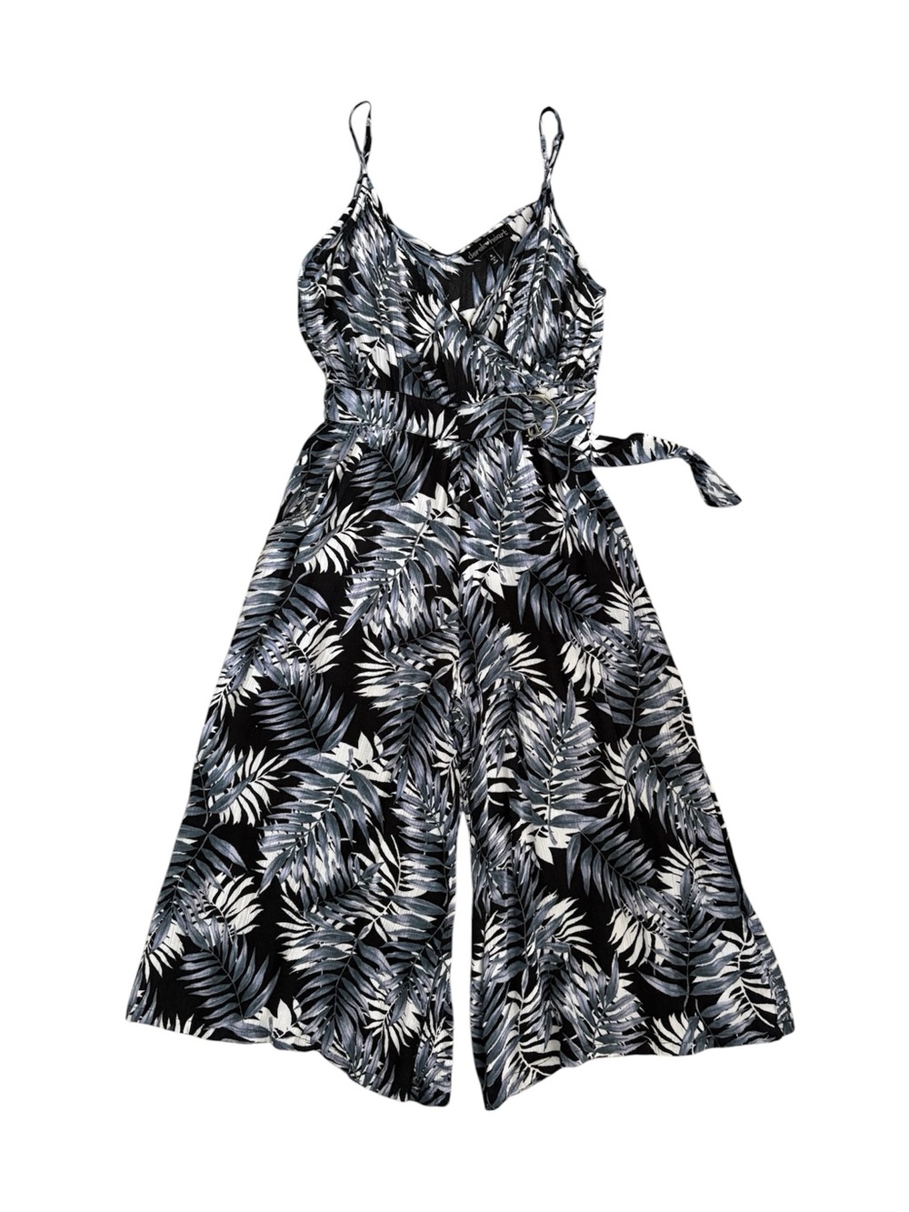 Cropped Wide Leg Tropical Floral Jumpsuit Romper Boho Derek Heart - S
